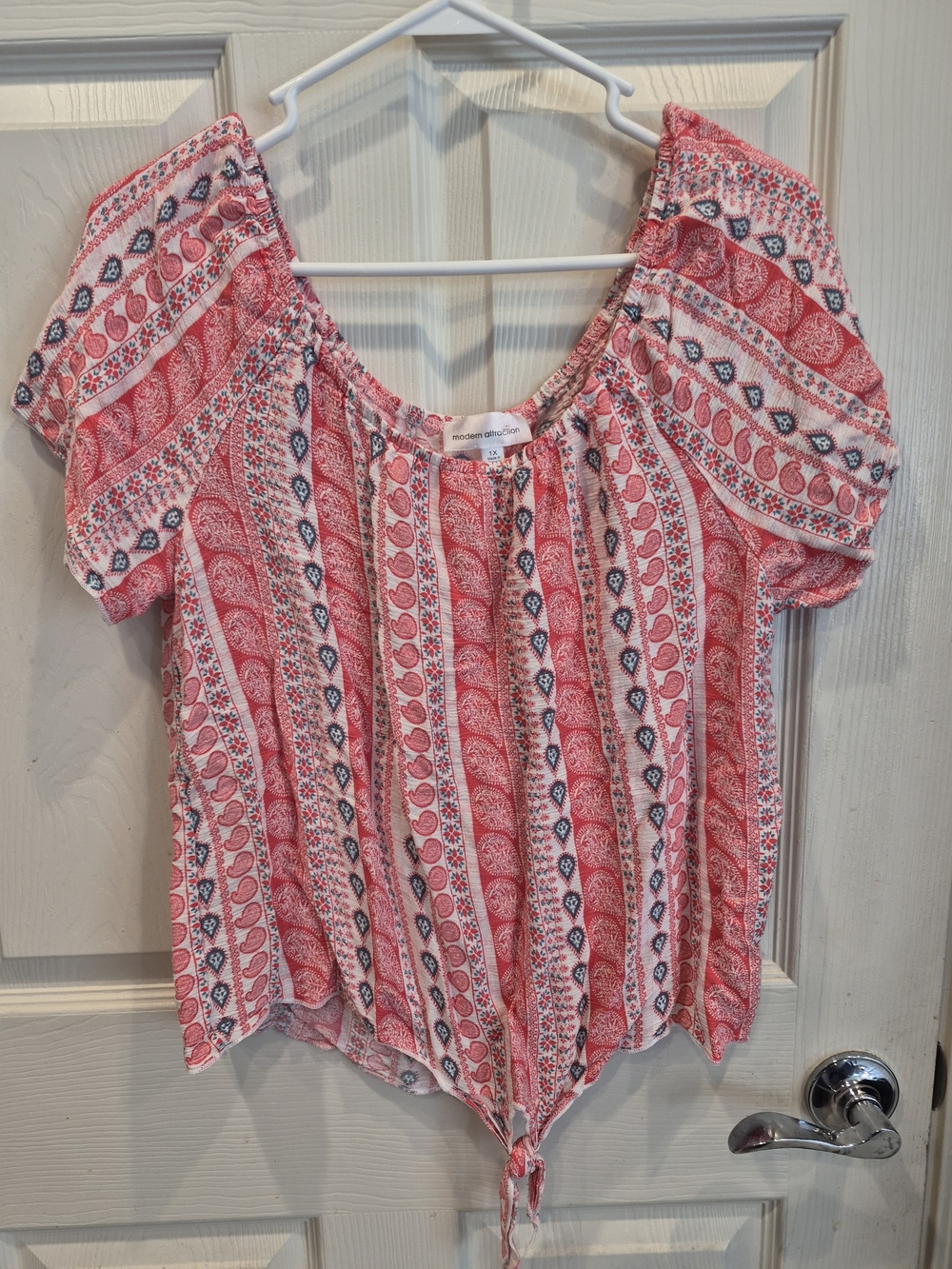 5/25 Women's Printed Tie-Front Short Sleeve Top